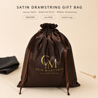 Sac d'emballage en satin marron 20*30 cm avec cordon de serrage pour promotion, logo personnalisé imprimé, pochette de luxe pour rangement de perruques et extensions capillaires