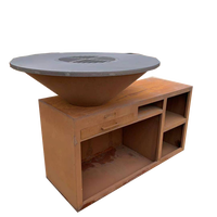Barbecue portable moderne en acier Corten thermolaqué avec table de cuisson pour usage extérieur