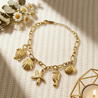 Bracelet Novirassine en acier inoxydable plaqué or 18 carats pour femme, chaîne gourmette épaisse avec breloque cœur et fermoir à bascule, vente en gros de bijoux