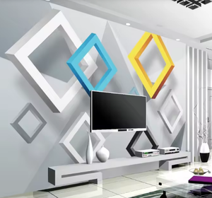 Hiện đại thân thiện với môi 3D hình học màu vuông bị chặn hình nền cuộn dễ dàng cho trang trí nội thất phòng tắm/hội thảo không thấm nước - Product Image 1