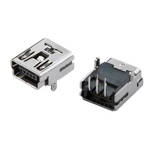 Mini Receptáculo USB Hembra de 5 Pines, Tipo SMT en Ángulo Recto (Horizontal), 2 Pines de Montaje a Través de Orificio con Carcasa de Aleación de Cobre - Product Image 1