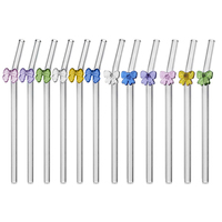 Pailles en verre borosilicate multicolores, transparentes, courbées, faites à la main, réutilisables pour bar