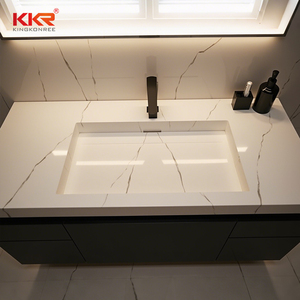Lavabo de Pared de Superficie Sólida de Acrílico Modificado con Patrón de Mármol KKR para Baño - Product Image 3