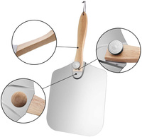 RUNWIN Spatule à pizza en aluminium pour four avec manche en bois pliable