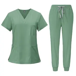 Men Women Quick Dry Custom Logo Nurse Uniforms Doctor Nurses Dental Pet Hospital Uniform Sets Top Jogger Pants Scrubs Suits