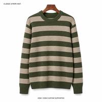 Pull rayé pour homme de haute qualité, col rond, vert olive, beige, tricot côtelé, usine OEM ODM