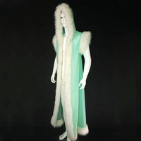 Discothèque Long Gilet Manteaux Halloween/Costumes De Scène Femme Fausse Fourrure Avec Veste En Cuir Pu Manteau/Vêtements De Performance