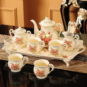 Set di tazze da tè floreali eleganti di lusso in stile pastorale rosa classico britannico in stile pastorale