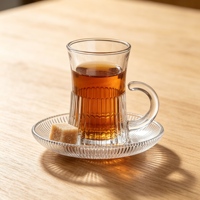 Tasse à thé en verre côtelé vertical de style européen écologique de 110 ml avec soucoupe assortie, mug vintage à poignée cannelée pour le café de l'après-midi