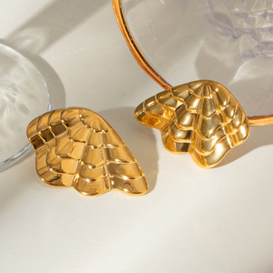 Geometric Wing Stud Earrings 18k Gold Plated Stainless Steel Fashion Jewelry For Women - Product Image 2