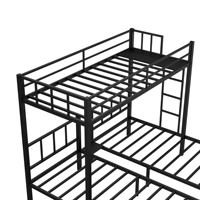 Lit superposé triple en métal, lit mezzanine, lit superposé décalé, lit haut-bas à structure métallique, design avec espace vide sous le lit, lit parent-enfant