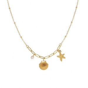 Collar y Pulsera con Colgante de Estrella de Mar y Concha, Chapado en Oro de 18K, Resistente al Agua y al Deslustre, Juego de Joyería Fina de Acero Inoxidable - Product Image 5