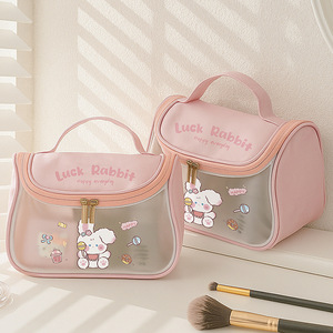 Luck Rabbit Makeup Bag Pink Rectangle Portable Travel Toiletries Hook Type Storage Organizer - Product Image 3