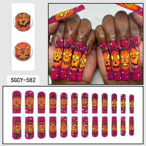 Lot de 24 <span class=keywords><strong>Faux</strong></span> <span class=keywords><strong>Ongles</strong></span> <span class=keywords><strong>d</strong></span>'<span class=keywords><strong>Halloween</strong></span> Style Français en ABS, Longs, Forme Cercueil, à Presser - Product Image 6