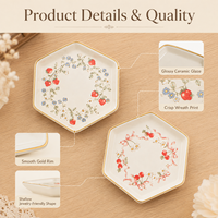 Plateau à bijoux hexagonal en céramique personnalisé avec bord doré, motif floral fraise, boîte cadeau, fournisseur en gros OEM ODM