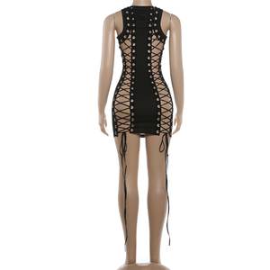 Abito Mini Bodycon Sexy da <span class=keywords><strong>Donna</strong></span> con Design a Fascia Incrociata e Dettagli Cut-Out, Scollo a O, Senza Maniche, Aderente, Effetto Push-Up sui Fianchi, per Feste Notturne - Product Image 5