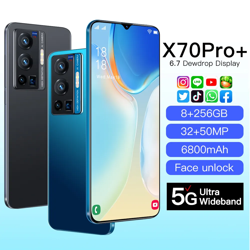 X70 Pro Nieuwe Mobiele Telefoon 8 256Gb Grote Geheugen Mobiles Telefoon Hd Camera Gezicht Unlocked Smartphone Gratis Mobiele Telefoon monsters