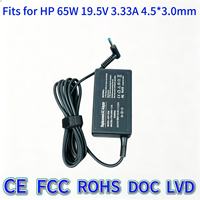 Chargeur d'ordinateur portable 65W 19.5V 3.33A DC Type-C 4.5 3.0mm, coque fine ignifuge, compatible avec Pavilion, Victus, EliteBook, ProBook, Notebook