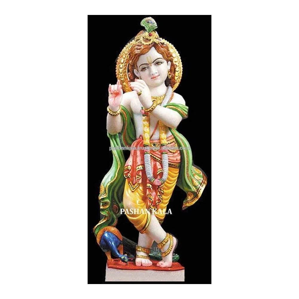 Indische Hindu Lord Pure White Makrana Weißer Marmor Religiöse Shri Krishna Stehende Skulptur für die Anbetung