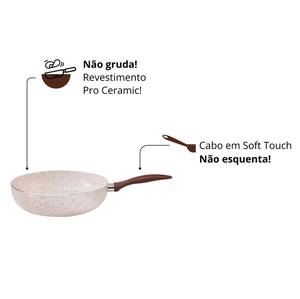 Wok en céramique de haute qualité, revêtement marbré antiadhésif, forgé, avec couvercle en verre et poignée en bois, 28 cm, pour cuisinière à gaz et à induction - Product Image 6