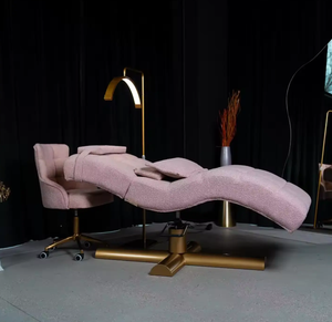 Muebles Modernos para Salón de Belleza, Cama de Spa Facial de Cuero Rosa, Base de Acero Inoxidable, Cama para Pestañas, Cama de Belleza Curva - Product Image 1