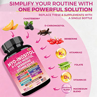 Capsules de Myo-D-Chiro-Inositol, complément hormonal pour femmes, soulagement des troubles du cycle menstruel, avec folate, DIM, cannelle de Ceylan, Ashwagandha, chaste-belle, berbérine