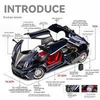 Voitures miniatures moulées sous pression 1:18 Pagani HUAYRA BC, modèle de voiture de sport en alliage avec son et lumière, rebondissant, 4 portes, collection de voitures en métal, jouets