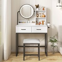 Vanité en bois bon marché d'usine en gros bureau de maquillage avec miroir à lumière LED et 2 tiroirs pour la chambre à coucher