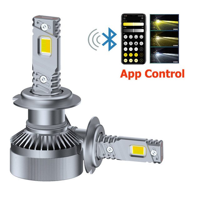 V89 APP Control Car LED Headlight Changeable Color Led Light H4 LED H7 Bulbs H1 H13 H7 H4 9005 9006 Auto Headlamp Flash 3 Color