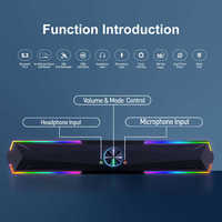 Barre de son portable 3D Surround Sound RGB sans fil Bluetooth avec caisson de basses pour PC, ordinateur, téléphone portable, jeux