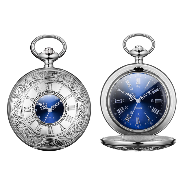 Vintage Pocket Watch Roman Numerals Scale Quartz Pocket Watches with Chain Christmas Graduation Birthday Gifts Fathers Day