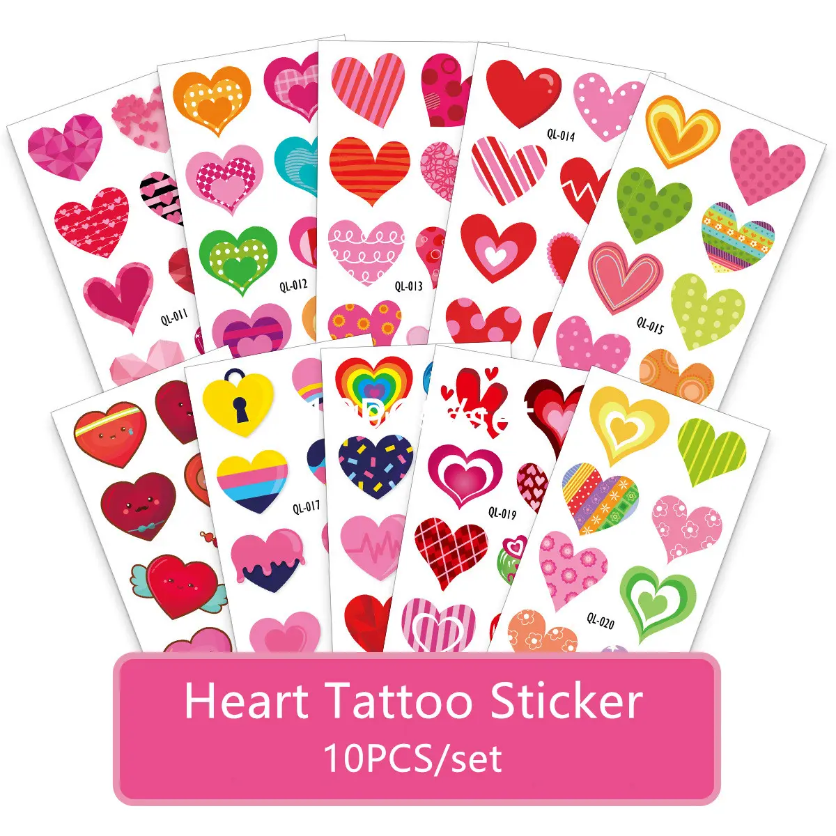 Sweet Pink Heart Temporary Tattoo Stickers for Children Hands Arm Body Art Valentine's Day Mother's Day Tattoo Decals