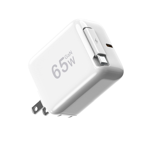 Multi Port Usb C 65W Gan Charger Retractable Cable Pd 3.1 Portable Super Fast Charging for Laptop Gan Travel Power Adapter