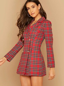 <span class=keywords><strong>Blazer</strong></span> Tartán de doble botonadura de manga larga con cuello entallado de nuevo diseño para <span class=keywords><strong>mujer</strong></span> - Product Image 3