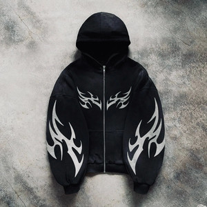 Sudadera con Capucha Gótica de Forro Polar Grueso para Hombre, Estilo Urbano Holgado, Hecha a Medida, de Invierno, Color Liso, Ajuste Regular, Largo Regular, Hombro Caído - Product Image 1