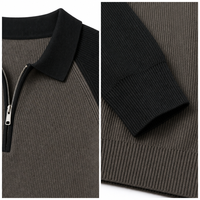 Pull ras du cou zippé pour homme en maille côtelée, coupe ajustée, manches longues, anti-plis, décontracté