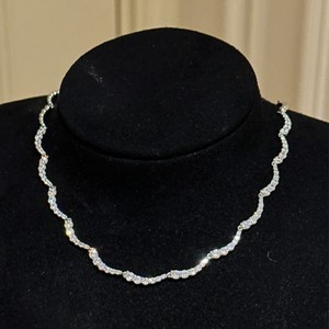 Sparkling Galaxy 925 Sterling <b>Silver</b> Diamond Set Water Ripple <b>Choker</b> Necklace Everyday Wear Leisure Geometric Style - Product Image 1