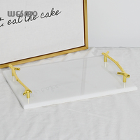 Plateau de service rectangulaire en marbre pour la maison, plateau décoratif pour la table de cuisine, plateau à café inspiré avec poignée en métal en forme de branche, vaisselle et assiettes