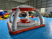 Isla Flotante Inflable Naranja y Blanca con Toldo, Plataforma de Entretenimiento Acuático para Varias Personas, Ideal para Yates