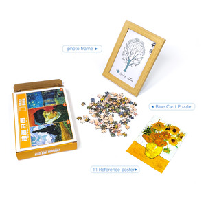 Puzzle personnalisé de 150 pièces miniatures bleues 150x100mm avec cadre photo, images différentes recto-verso, encre à base de plantes, effet goutte d'huile - Product Image 2