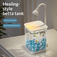 Petit aquarium de bureau rectangulaire pour betta, aquarium compact pour la maison, paysage créatif en pierre de cristal, perles et strass, pour chambre à coucher complète