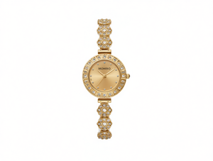 Orologio da Donna Monero in Oro Giallo con Cristalli e Strass, Bracciale a Fiore, Elegante Idea Regalo - Product Image 1