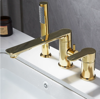 Robinet de baignoire eau chaude et froide en laiton, type split, trois trous, pour installation latérale, avec douchette de salle de bain, ensemble trois pièces, céramique, moderne
