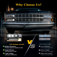 Ensemble de phares LED avec feux de jour et clignotants séquentiels, remplacement pour camion OBS Silverado C/K 1500/2500/3500 88-98 6500k IP67