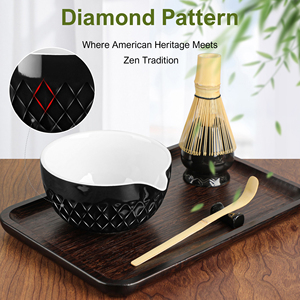 Juego de Té Matcha Tradicional Japonés de 7 Piezas, con Tazón de Cerámica, Batidor de Bambú, Cuchara para Té, Porcelana Negra - Product Image 4