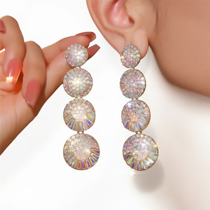 Pendientes de Cristal con Baño de Oro, Redondos, con Múltiples Capas de Diamantes de Imitación, para Mujer, Joyería para Fiestas - Product Image 1