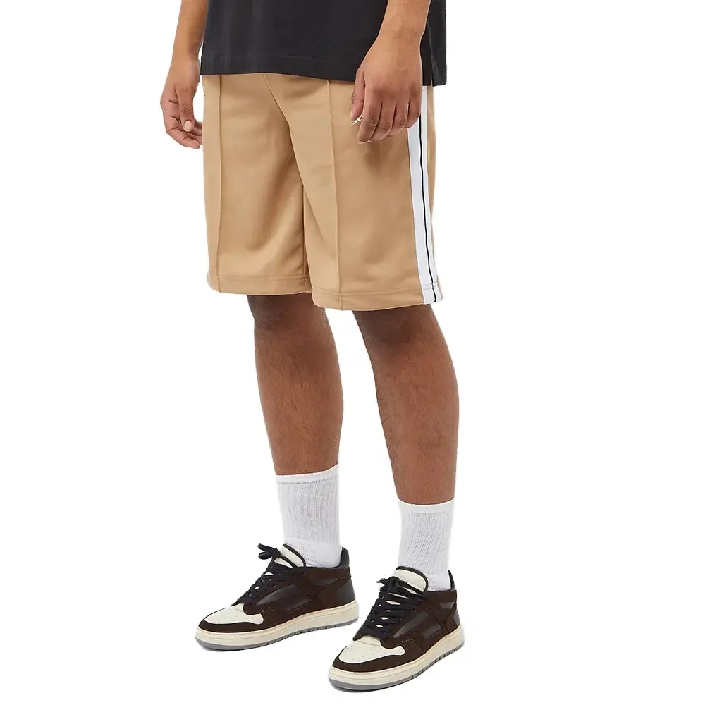 Custom Logo Side Stripe Pleated Polyester Track Shorts Men Sport Streetwear Shorts