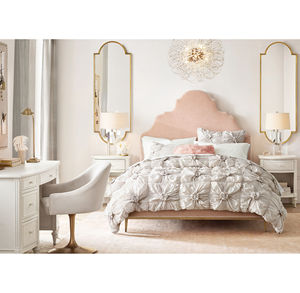 Ensemble de meubles de chambre à coucher modernes, lit double rose confortable avec poteaux en métal, meubles personnalisables fabriqués en usine - Product Image 6