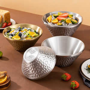 Juego de Tazones de Acero Inoxidable Martillado, Color Plata y Dorado, para Ensaladas, Postres y Fiestas - Product Image 1