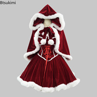 Großhandel Neujahrs-Partykleid Promi-Damen Sexy Kostüm Prinzessin Kapuzen-Weihnachtskostüm Plus Samt-Gewand Cape-Set